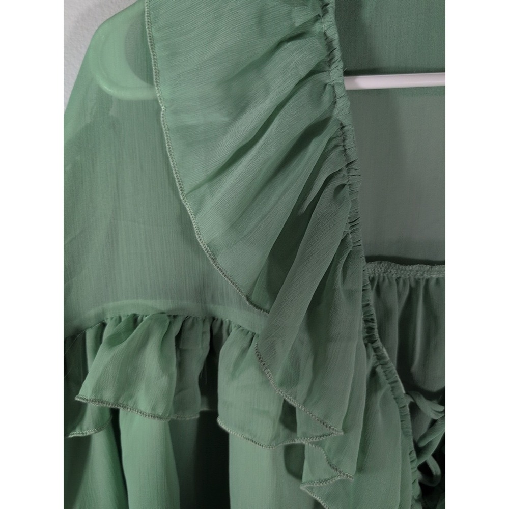 Fanco Ruffle Front Button Tie Top Medium Boho - Picture 5 of 10